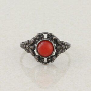 Sterling Silver Natural Coral Flower Ring Size 6 1/4